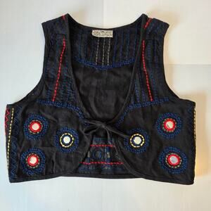 Black embroidered mirror work boho